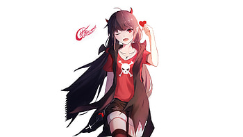 Beautiful, Red eyes, devil, wink, anime girl, artwork HD wallpaper