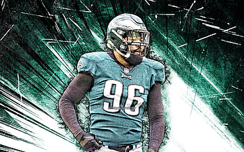 Derek Barnett, grunge art, Philadelphia Eagles, american football, NFL, Derek Anthony Barnett, turquoise abstract rays, Derek Barnett Philadelphia Eagles, Derek Barnett HD wallpaper