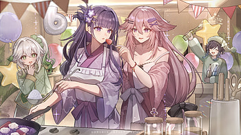 Genshin Impact : Venti, Nahida, Yae Miko & Baal Celebrate, Venti (Genshin Impact), Nahida (Genshin Impact), Yae Miko Guuji (Genshin Impact), Baal Raiden Shogun (Genshin Impact), Genshin Impact HD wallpaper