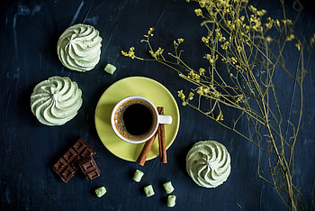 Top view, Chocolate meringue dessert, Bitter coffee, Decadent indulgence HD wallpaper