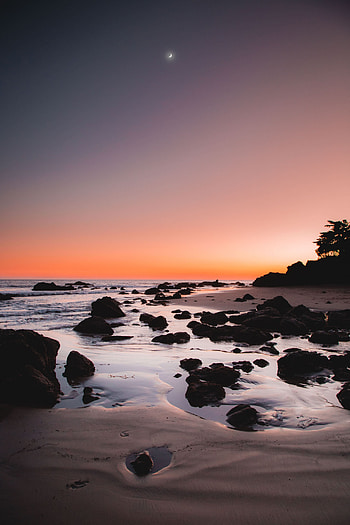 Nature, Sunset, Stones, Sea, Sand, Horizon, Shore, Bank HD phone wallpaper