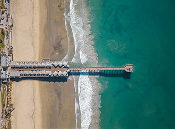 Beach, long pier, nature, aerial view HD wallpaper