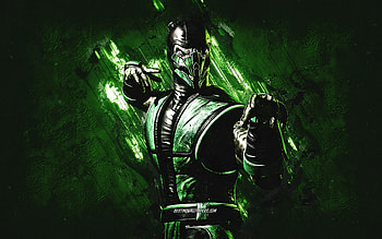Reptile, Mortal Kombat Mobile, Reptile MK Mobile, Mortal Kombat, green stone background, Mortal Kombat Mobile characters, grunge art, Reptile Mortal Kombat, Classic Reptile HD wallpaper