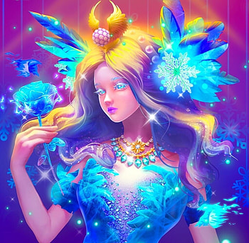 Snow Queen, blue, winter, pink, fantasy, yellow, harsh taggar, girl, iarna HD wallpaper