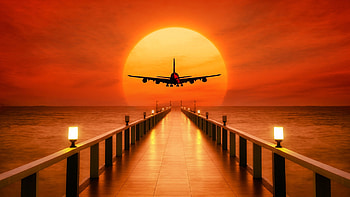 Flying into sunset, aeroplane, Flying, sunset, into HD wallpaper