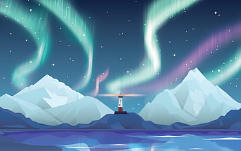 Aurora Borealis, fantasy, green, vector, sky, winter, blue, sea, lighthouse, iarna, water HD wallpaper