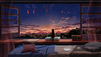 Cat Chill Vibes, cat, artist, artwork, digital-art, pixiv HD wallpaper