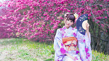 ღ, Sakura, Asian, Lady, Spring HD wallpaper