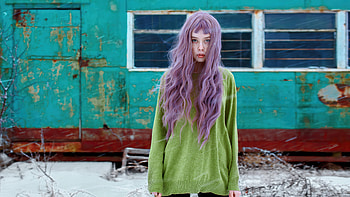 Girl Violet Hairs Snow Outdoor , girls, model HD wallpaper