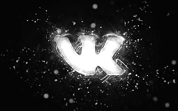 VKontakte white logo, , white neon lights, creative, black abstract background, VKontakte logo, social network, VKontakte HD wallpaper
