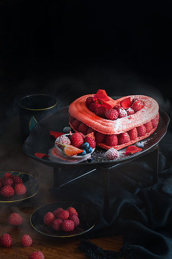 Food, Raspberry, Desert, Cake, Sweet, Heart, Bakery Products, Baking HD phone wallpaper