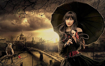 ღ, umbrella, gothic, art, girl, dark HD wallpaper