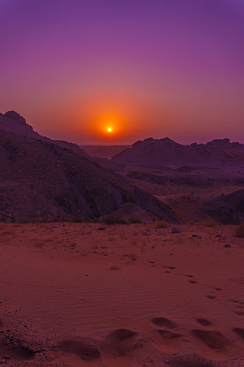 Nature, Sunset, Sky, Mountains, Desert, Rocks HD phone wallpaper