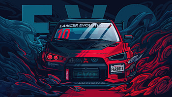 Mitsubishi Lancer Evo X, mitsubishi, cars, artwork, behance, illustration HD wallpaper