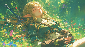 Forest Nap Time, elf, Anime, fantasy, forest, green, green anime, anime forest, fantasy anime HD wallpaper