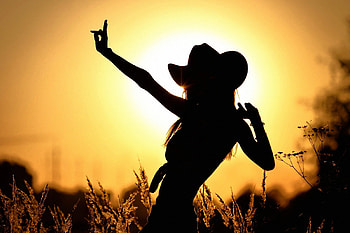 Cowgirl Silhouette at Sunset, cowgirl, hat, silhouette, sunset HD wallpaper