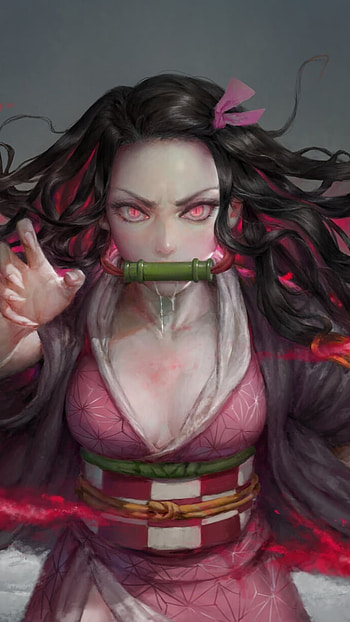 Nezuko's Crimson Resolve — Demon Slayer ( ), Nezuko Kamado, Anime, Demon Slayer: Kimetsu no Yaiba HD phone wallpaper