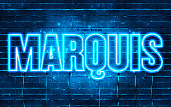 Happy Birtay Marquis, , blue neon lights, Marquis name, creative, Marquis Happy Birtay, Marquis Birtay, popular french male names, with Marquis name, Marquis HD wallpaper