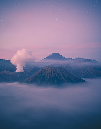 Mountains, volcano, smoke, nature HD phone wallpaper