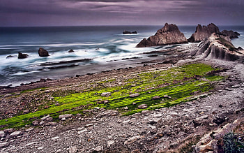 rocky shoreline, fun, cool, nature, ocean, beach HD wallpaper