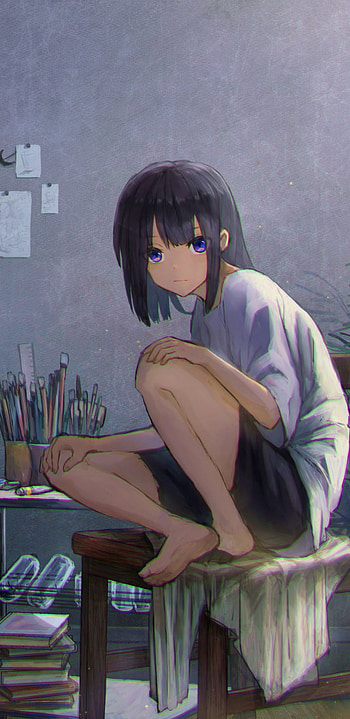 feet, black hair, Anime, Original HD phone wallpaper