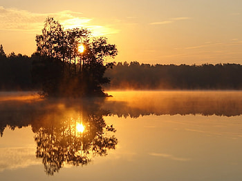 sweden_lake_autumn, sunsets, grass, tree, yellow, autumn, nature, water, rivers, sweden, cloud HD wallpaper