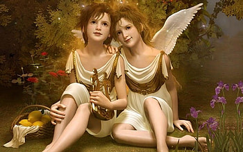Vintage Angels, wings, Angels, sweetness, lovely, harp, vintage HD wallpaper