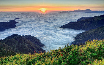 Nature, Sky, Mountains, Sea, Evening, Foam HD wallpaper