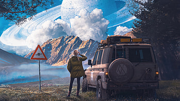 Girl Looking At Saturn Natures Tapestry, manipulation, artist, artwork, digital-art HD wallpaper