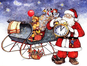 Santa's Timer, artwork, sleigh, snow, christmas, gifts, xmas HD wallpaper