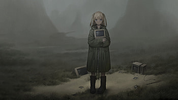 Anime Girl With Old Computer Walking , anime-girl, anime, artist, artwork, digital-art HD wallpaper