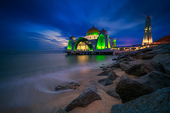 Mosques, Religious, Malacca Straits Mosque, Malaysia HD wallpaper