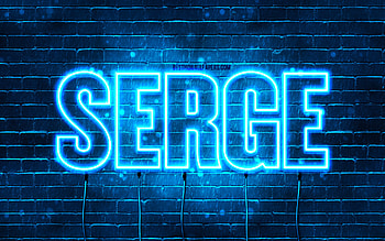 Happy Birtay Serge, , blue neon lights, Serge name, creative, Serge Happy Birtay, Serge Birtay, popular french male names, with Serge name, Serge HD wallpaper