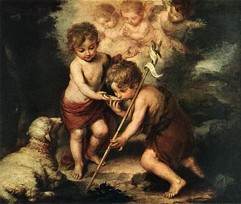 Children with shell, painting, art, childre, bartolome esteban murillo, people HD wallpaper