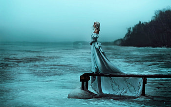 Waiting for you, sea, style, model, woman HD wallpaper