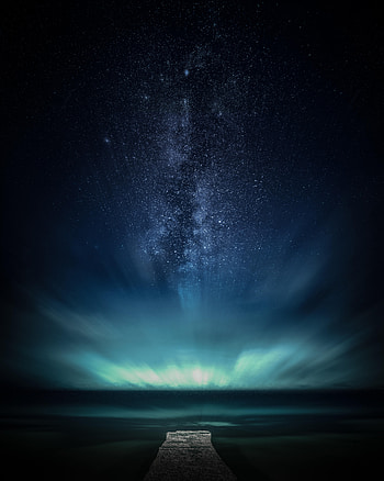 Stars, Nature, Sea, Night, Pier, Starry Sky HD phone wallpaper