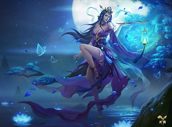 Fantasy Girl, Artwork, Girl, Full Moon, Lotus HD wallpaper
