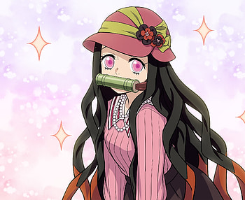 Artwork, pink eyes, cute, Nezuko Kamado HD wallpaper