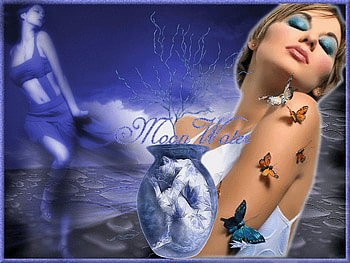 dream, blue, butterfly, moon, water HD wallpaper