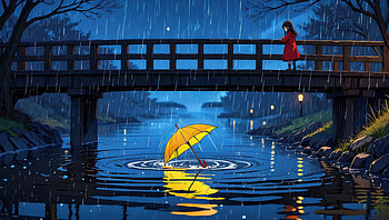 The Umbrella That Drifted Away, yellow, umbrella, bridge, water, anime-girl, artwork, artist, art, digital-art, ai, deviantart HD wallpaper