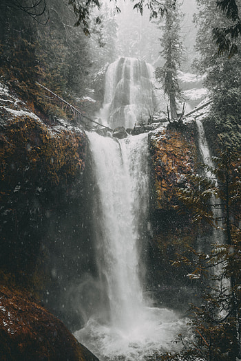 Winter, Nature, Snow, Waterfall, Break, Precipice HD phone wallpaper