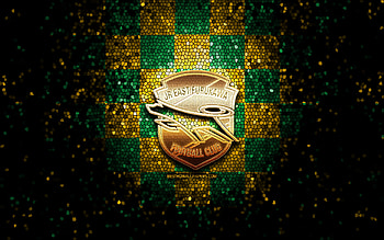 Chiba FC, glitter logo, J2 League, yellow green checkered background, soccer, japanese football club, Chiba FC logo, mosaic art, football, FC Chiba HD wallpaper