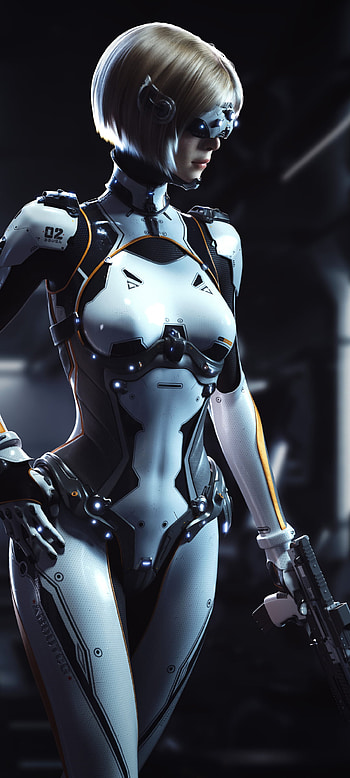 Robotic anime girl, art, guns and girls HD phone wallpaper