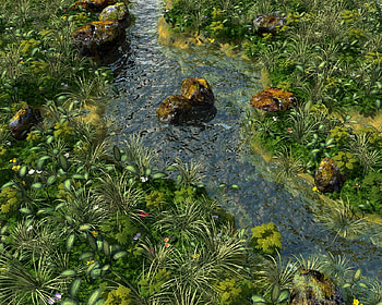 babbling brook thru rocks, brook, green, babbling, grass, rocks HD wallpaper