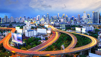 Bangkok, Vibrant city lights, Urban highway bridge, Nighttime beauty HD wallpaper