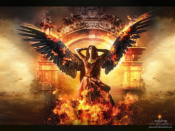 Nuriel - God's Fire, art, , goth, flame, angel, dark, darkness, fantasy, abstract, fallen, fire HD wallpaper