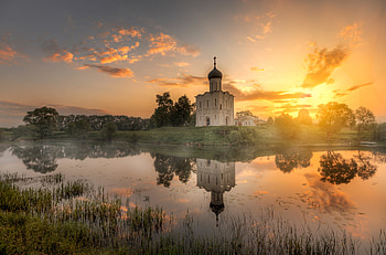 Sunrise, Religious, Church, Building, Lake, Reflection, Churches HD wallpaper