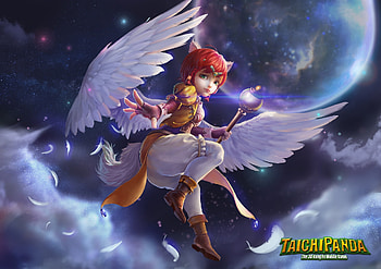 Angel, wings, fantasy, frank bai, cute, redhead, girl HD wallpaper