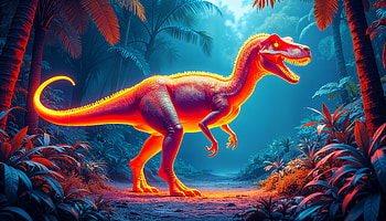 Vibrant Velociraptor: A Stunning Ultra, velociraptor, dinosaur, Tyrannosaurus Rex, jungle, neon HD wallpaper