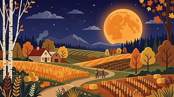Harvest Moon Over Rolling Fields — Nature, Harvest Moon (nature), Farm, Autumn, Full Moon HD wallpaper